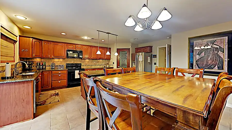 Dining table and kitchen